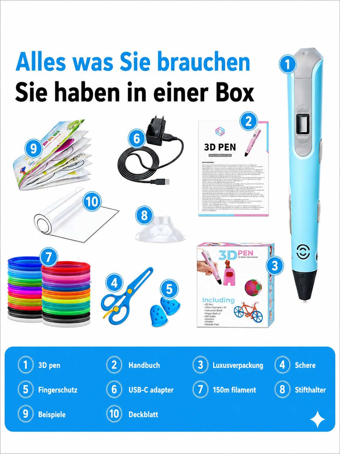 Generisch 3D Stift Kinder, 3D Stift Set, 3D Pen, Mit 15 Farben, + Malbuch | Kindergeschenk