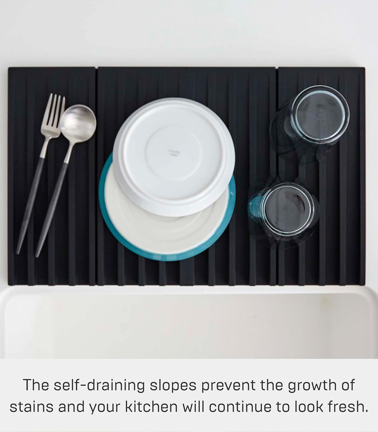 YAMAZAKI Home Tower Foldable Drainer Tray - Kitchen Dish Drying Mat - Silicone