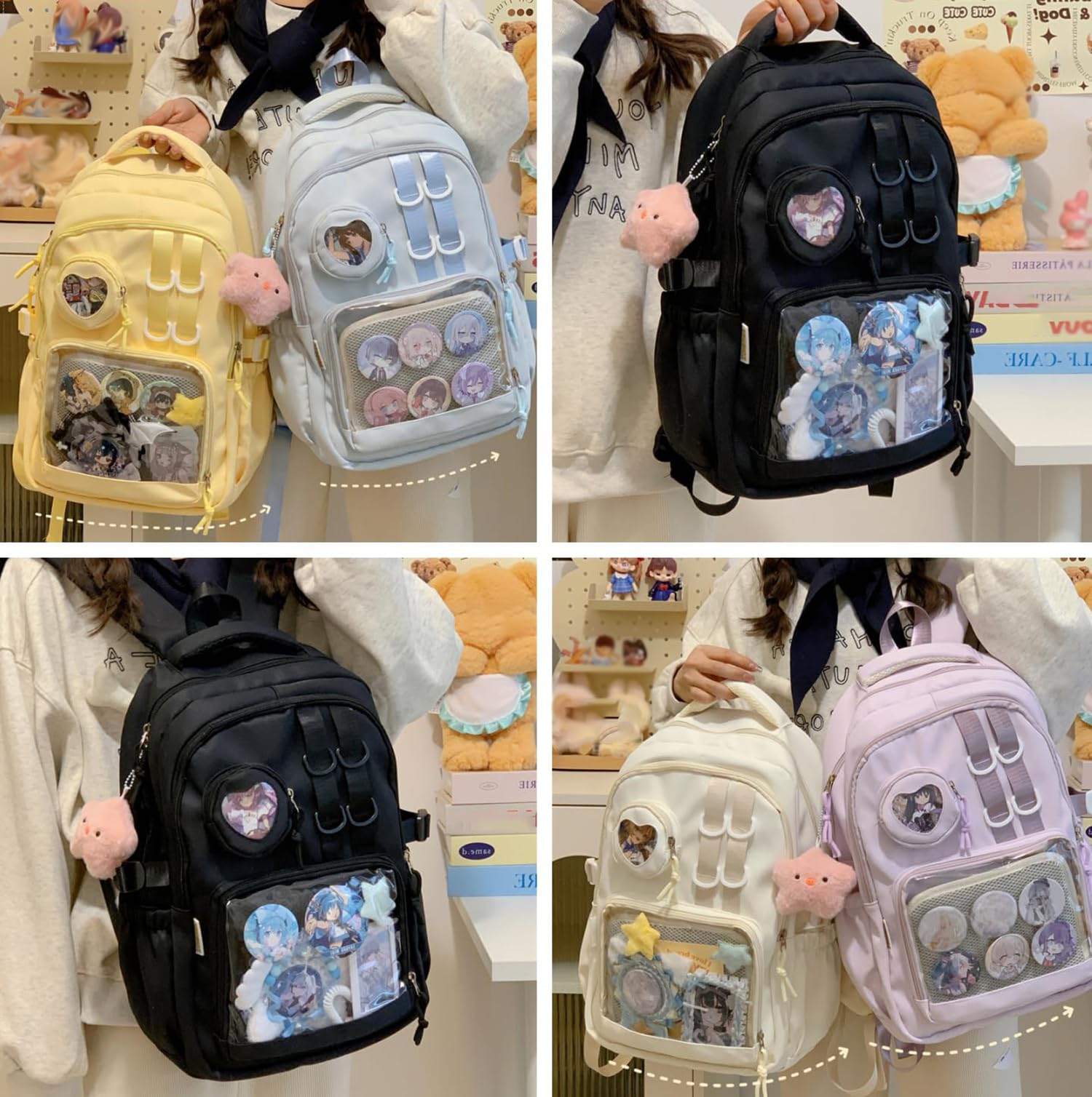 Ita Bag Rucksack Kawaii Anime Pin Display Rucksack mit Transparentem Fenster Cosplay Itabag für Sammler Schwarz