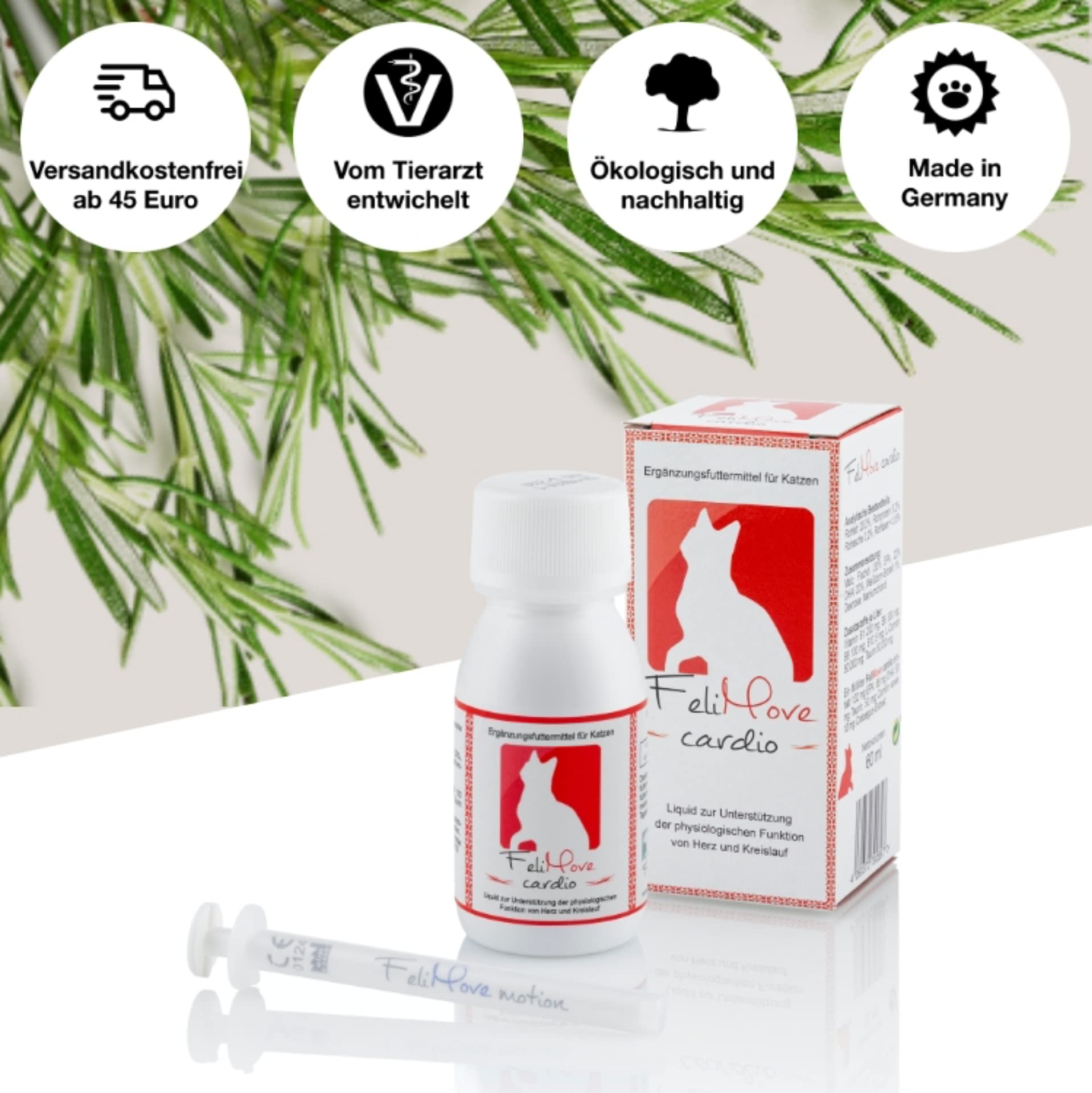 Cardio Herz-Liquid (60 ml) | unterstützt Herz, Blutdruck, Gerinnung und Kreislauf in einem Produkt | speziell für Katzen mit Omega-3 (EPA, DHA), Taurin, Carnitin, Crataegus