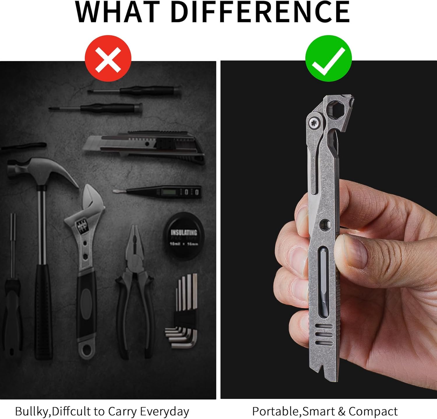 Titanium EDC Pry Bar,Pocket Multitool Mini Prybar,Keychain Crowbar Tool with Pocket Clip,Bottle Opener,Nail Puller,Hex Wrench,Screwdriver (Gray)