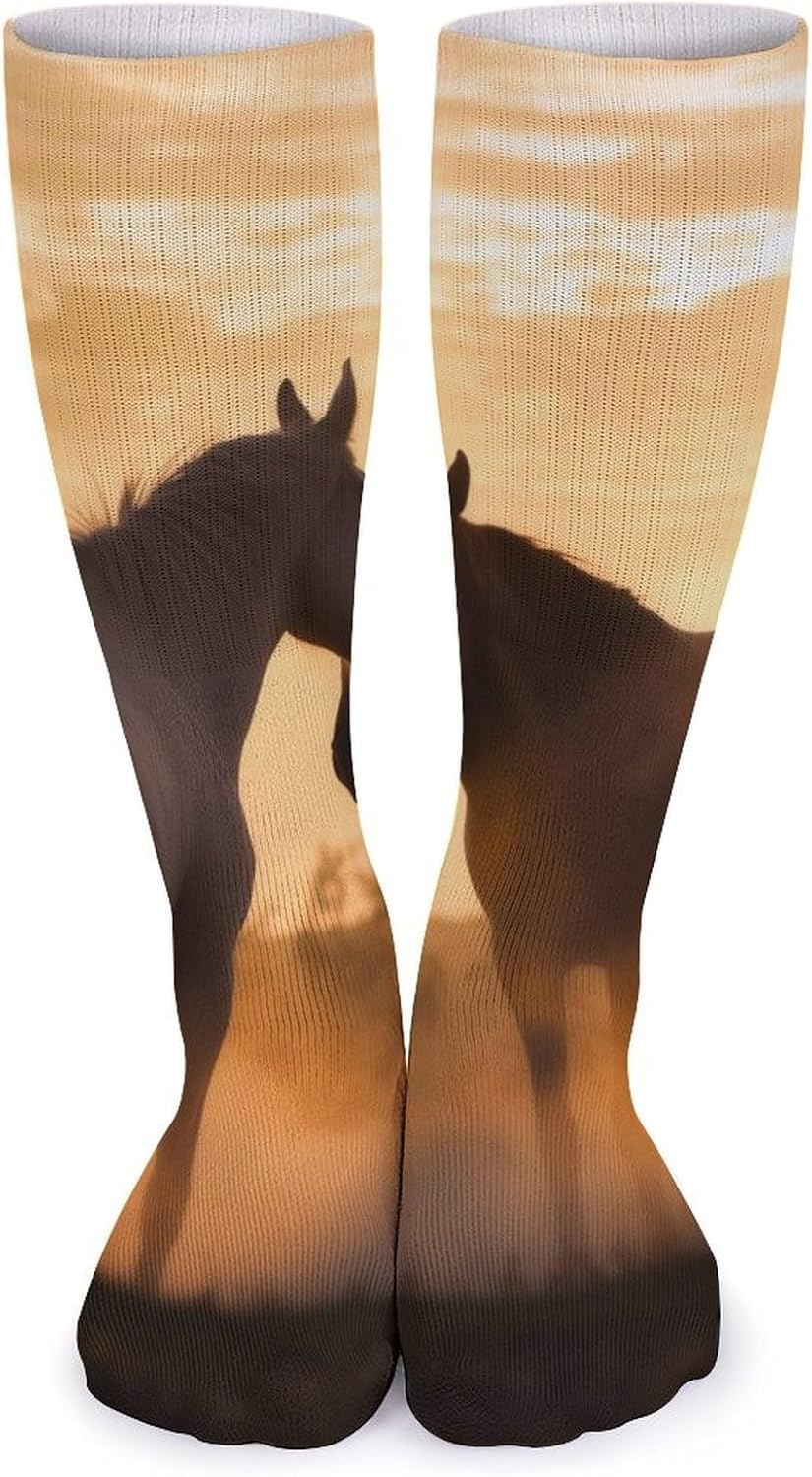 Breathable Crew Sock, Moisture Wicking, Athletic Calf Socks, Cozy | Horses in Love Compression Socks for Women Men, Lightweight High Work Socks for Business, Casual