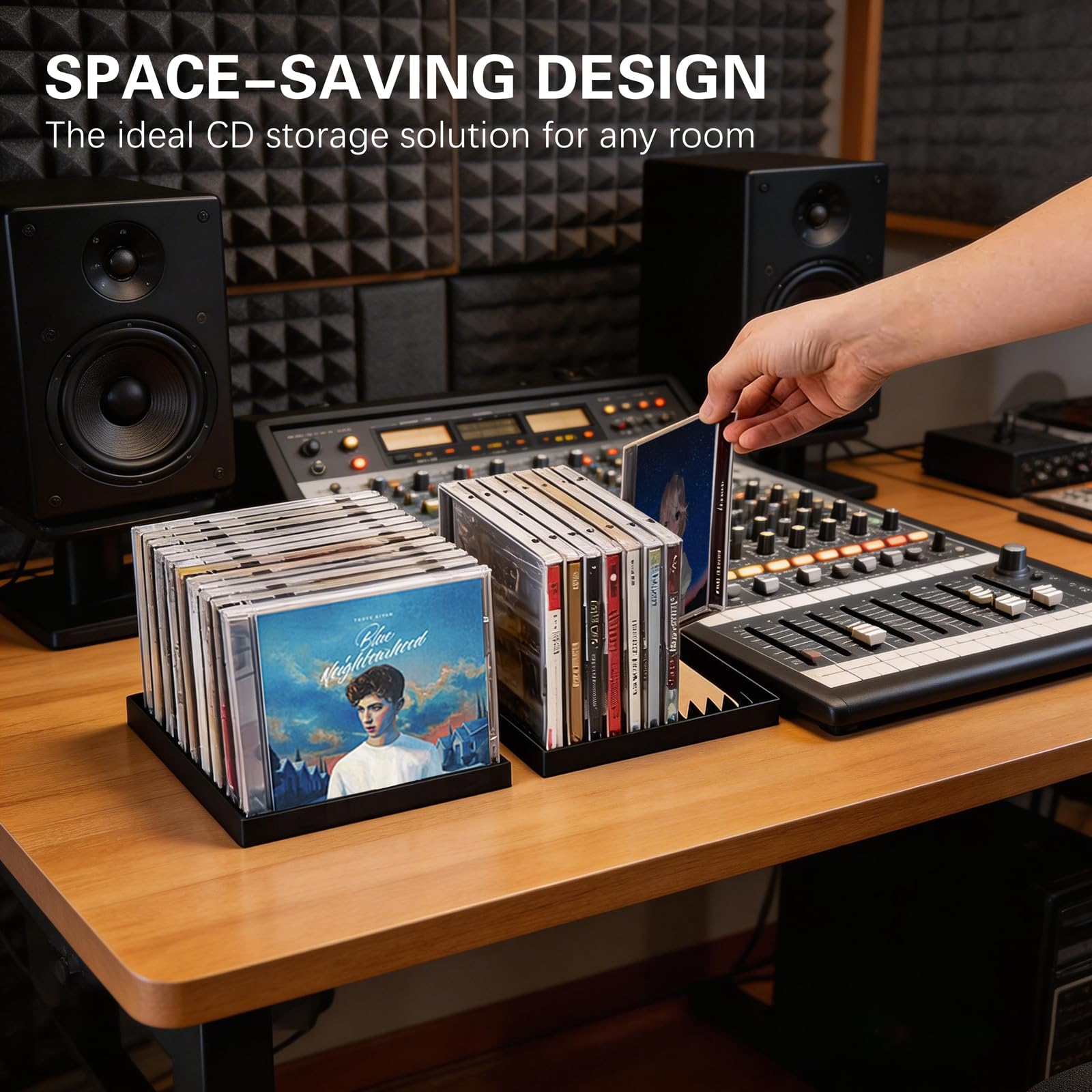 Lot de 2 Rangements à CD pour 24 CDs, Petit Organisateur en Plastique pour CD, Support Média pour Étagères du Salon, Bureau, Chambre, Noir
