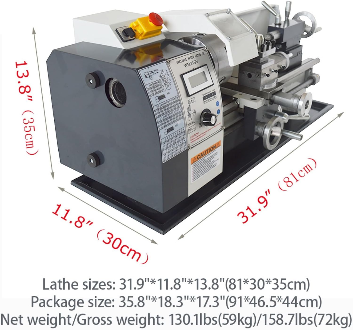 Mini Metal Lathe WM210V Inch Thread 900W Benchtop Metal Wood Horizontal Lathe 50-2500rpm Variable Speed 8"×16" Wood Horizontal Processer with Digital Display 110V