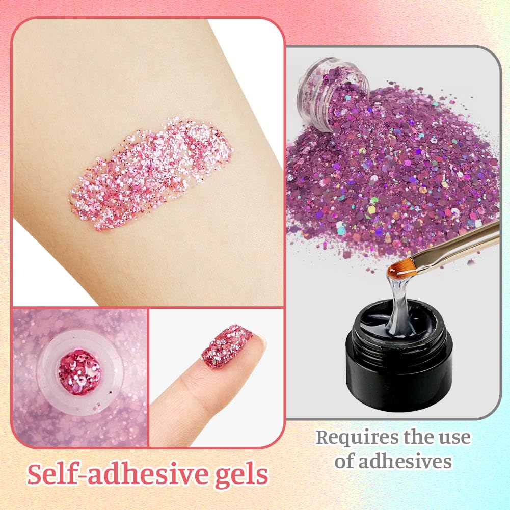 Glitter Corpo Gel, 6 Pezzi Gel Sequins Shimmer, Chunky Glitter Gel Glitter per Corpo, Viso, Capelli, Unghie, Chunky Glitter Decorazione per Musica, Festival, in Maschera(B）