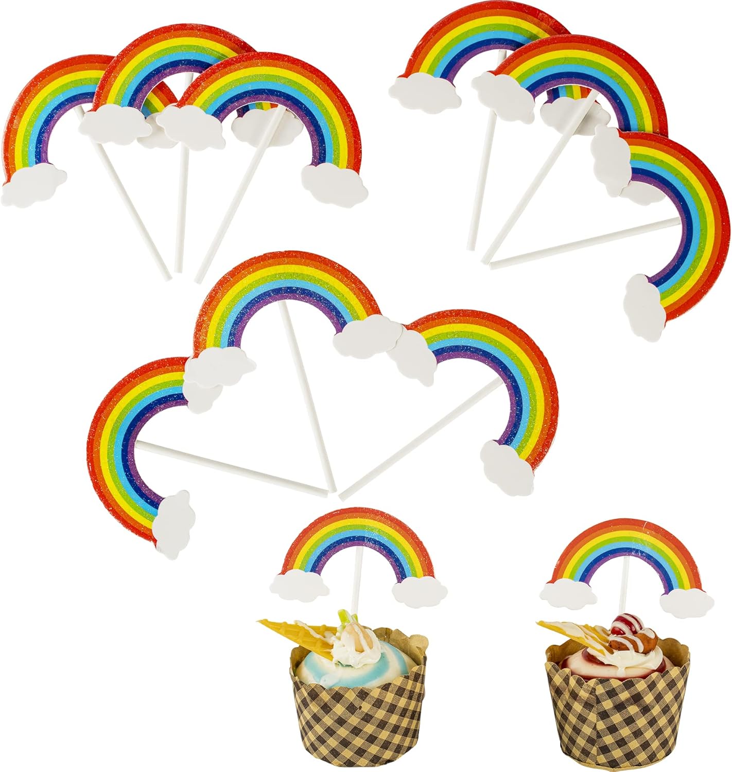 50 Pcs Rainbow Cupcake Toppers Decorations Rainbow Cake Topper for Birthday Party