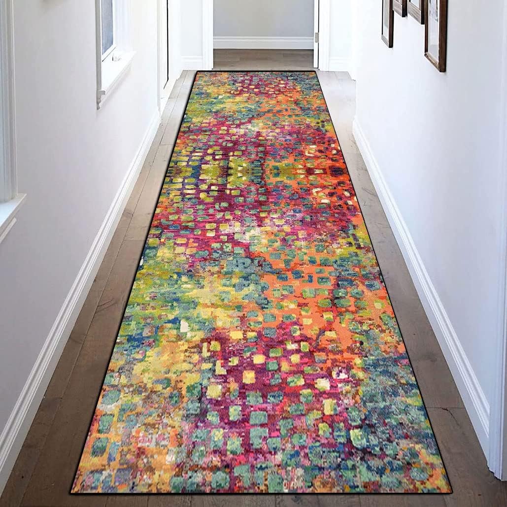 Runner Rugs for Hallway Pink 2'3" X2' Abstract Non-Slip Washable Kitchen Long Carpet, Indoor Corridor Short Pile Entrance Decor Mat
