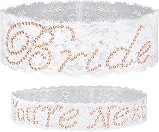 2 pcs Wedding Lace Garter for Bride Rhinestone Bridal Garter Belt for Leg Dress Robe(Champagne,15.8 Inch, 13.4 Inch)