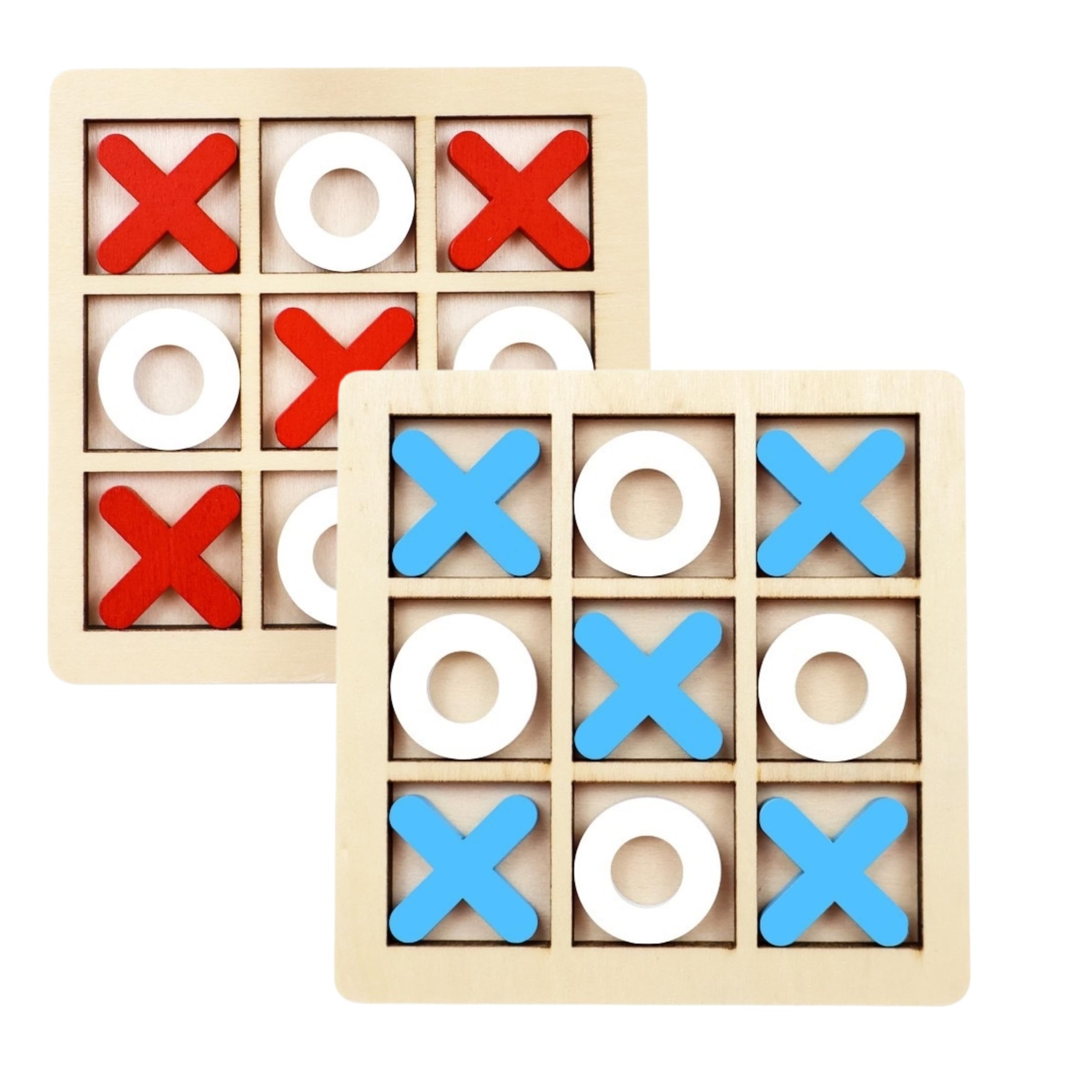 Wooden Noughts and Crosses Set 2-Pack, 10x10cm Travel Tic Tac Toe Game