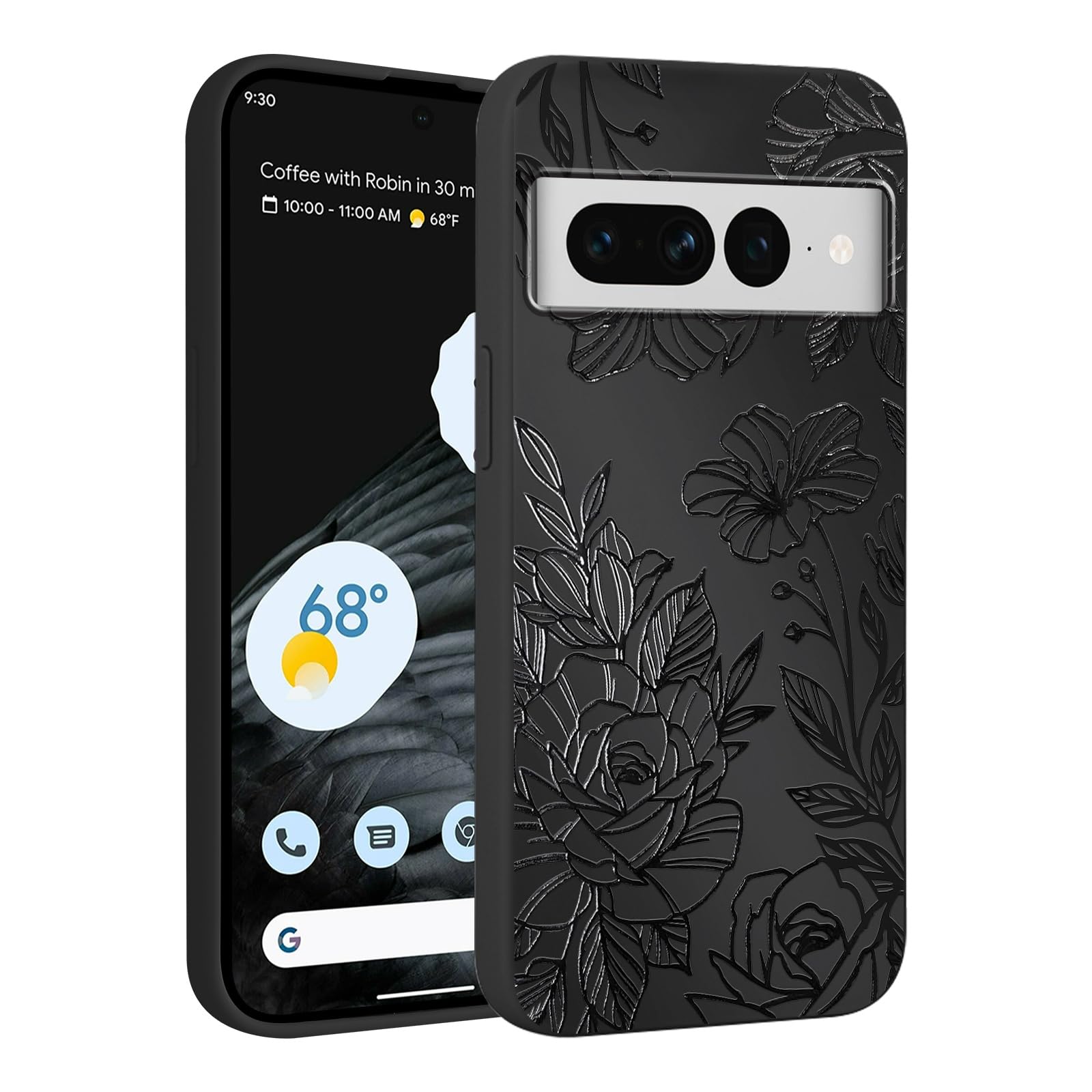 Custodia per telefono floreale carina per Google Pixel 7 Pro 5G 6.7 pollici, estetica coquette nera modello stampa design custodia morbida sottile antiurto TPU protettiva Funda Cover per donne