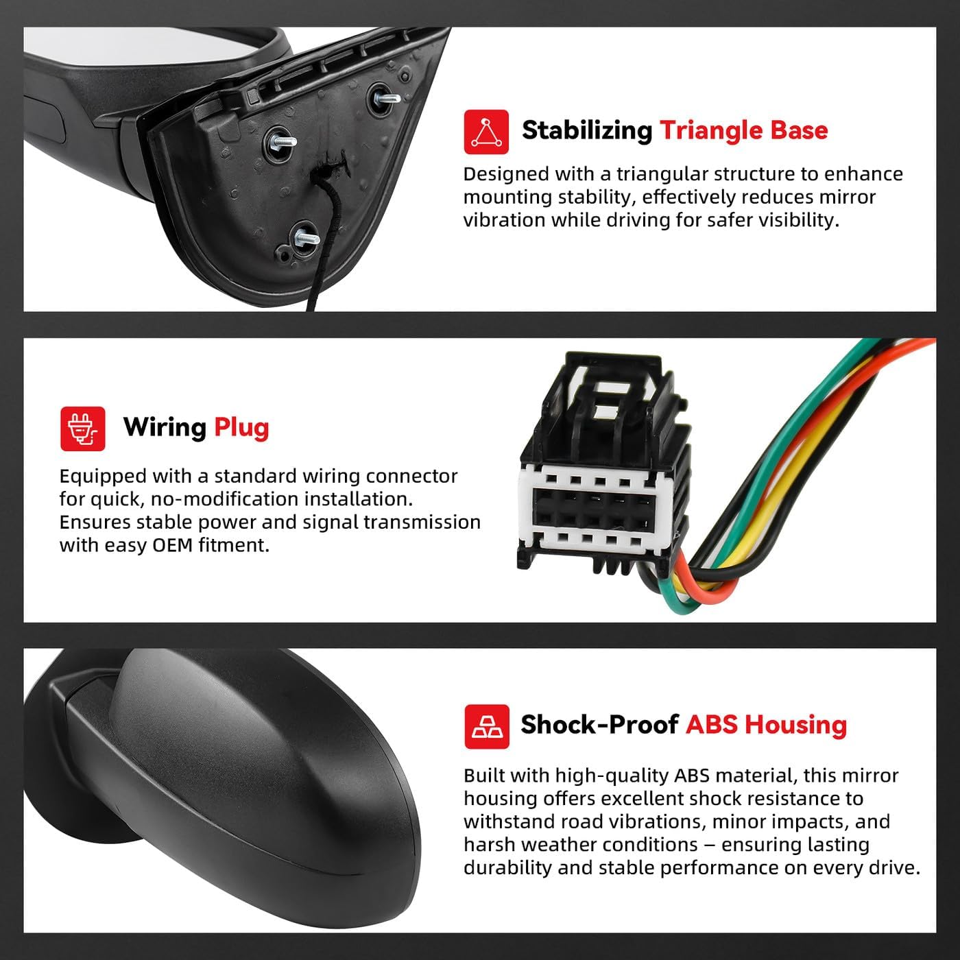 Left Drive Side View Mirrors - Compatible with 2007-2013 Chevrolet Silverado 1500 2500 3500 HD Suburban Avalanche Tahoe GMC Sierra Yukon - Power Heated Arrow Signal Black Rearview Mirrors