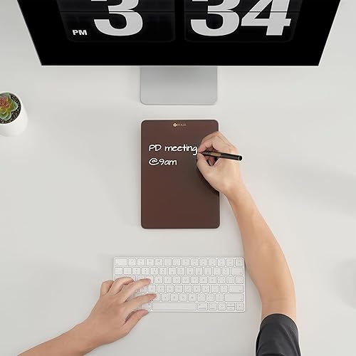 Miniatura 2 de Pizarra blanca de escritorio de vidrio con soporte de madera reversible, rojo burdeos, pequeño caballete portátil de borrado en seco para