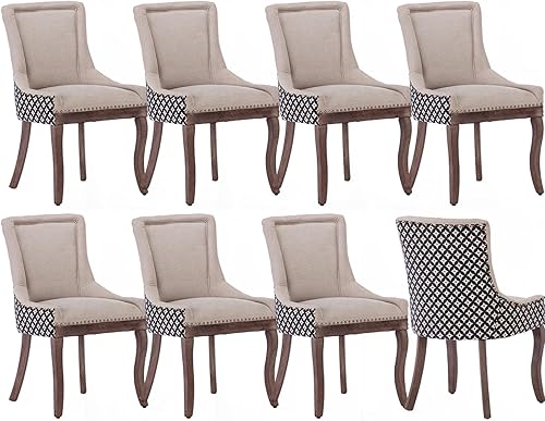 Miniatura 25 de Juego de 4 sillas de comedor tapizadas, sillas de cocina de tela con ribete de cabeza de clavo, sillas de cocina y comedor con respaldo alto, patas