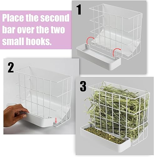 Miniatura 27 de Comedero de heno para conejillos de indias, comedero de heno para conejo con marco de metal resistente, para conejillos de indias, chinchillas, 6.9