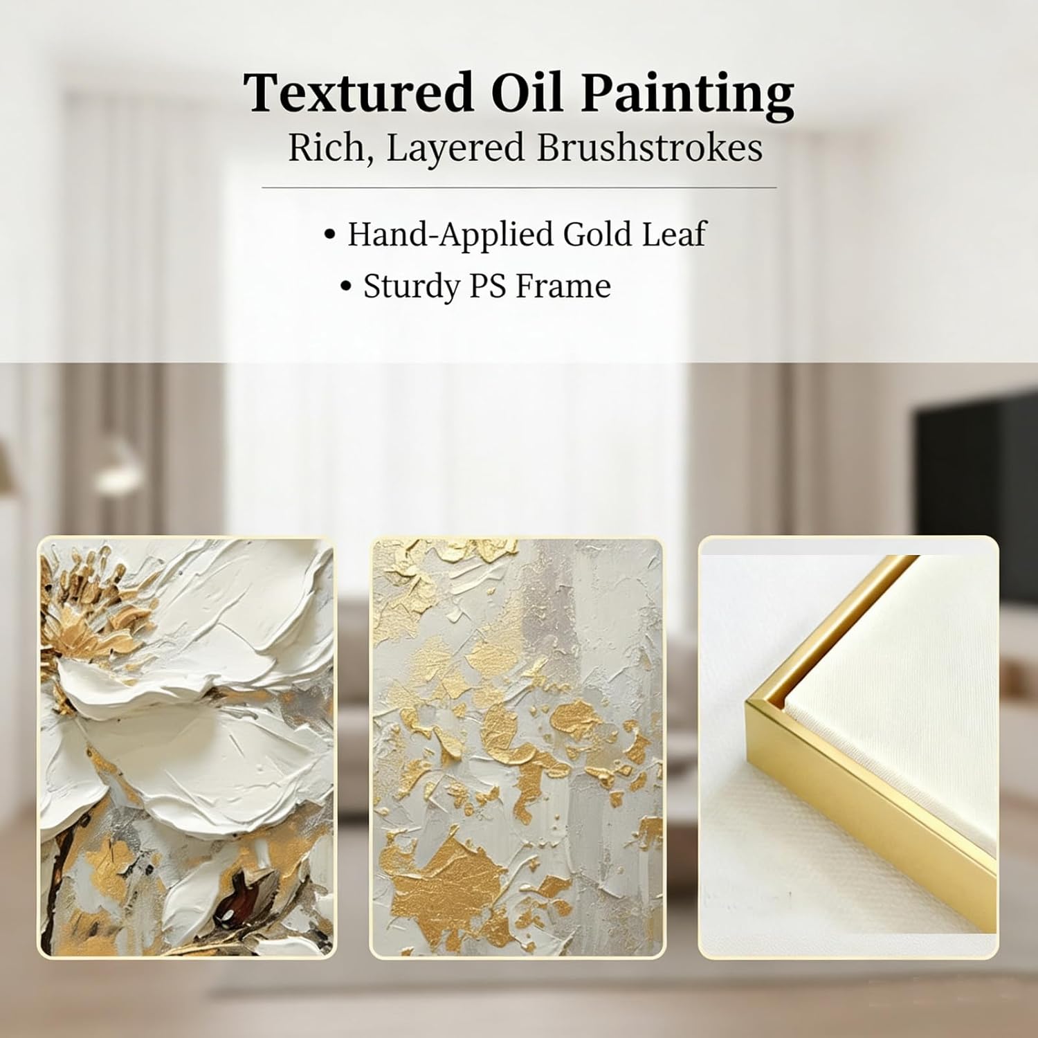 Large Hand Painted Flower Oil Painting for Ofiice-3D White Floral Canvas Wall Art for Bedroom- Framed Modern Artwork for Living Room Home Decoration 32x48inches GADP-304 32x48inches x1