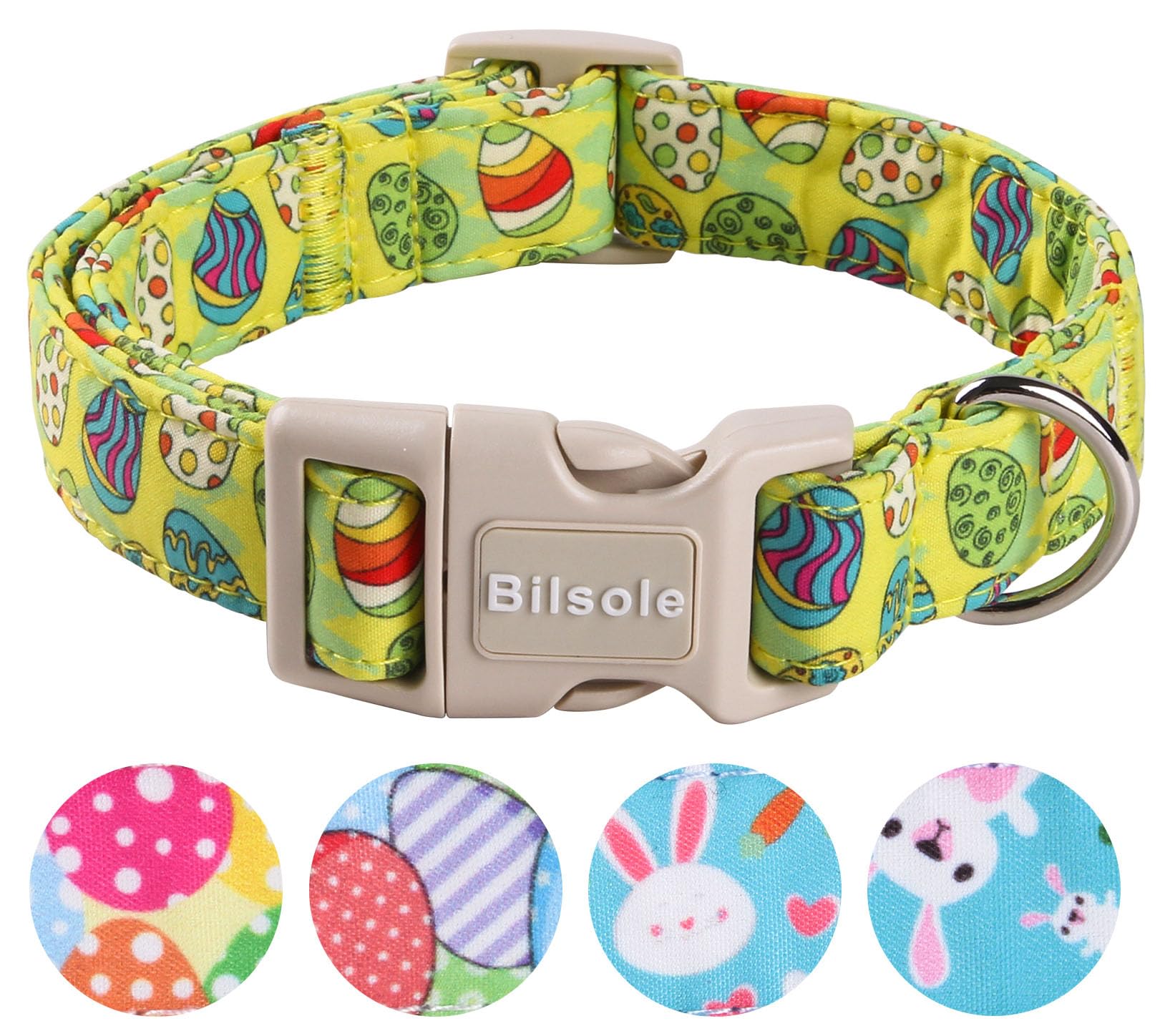 Bilsole Easter Dog Collar Cute Adjustable Cute Colorful Eggs Print Pet Collar for Small Medium Large Girl Boy Dogs, M