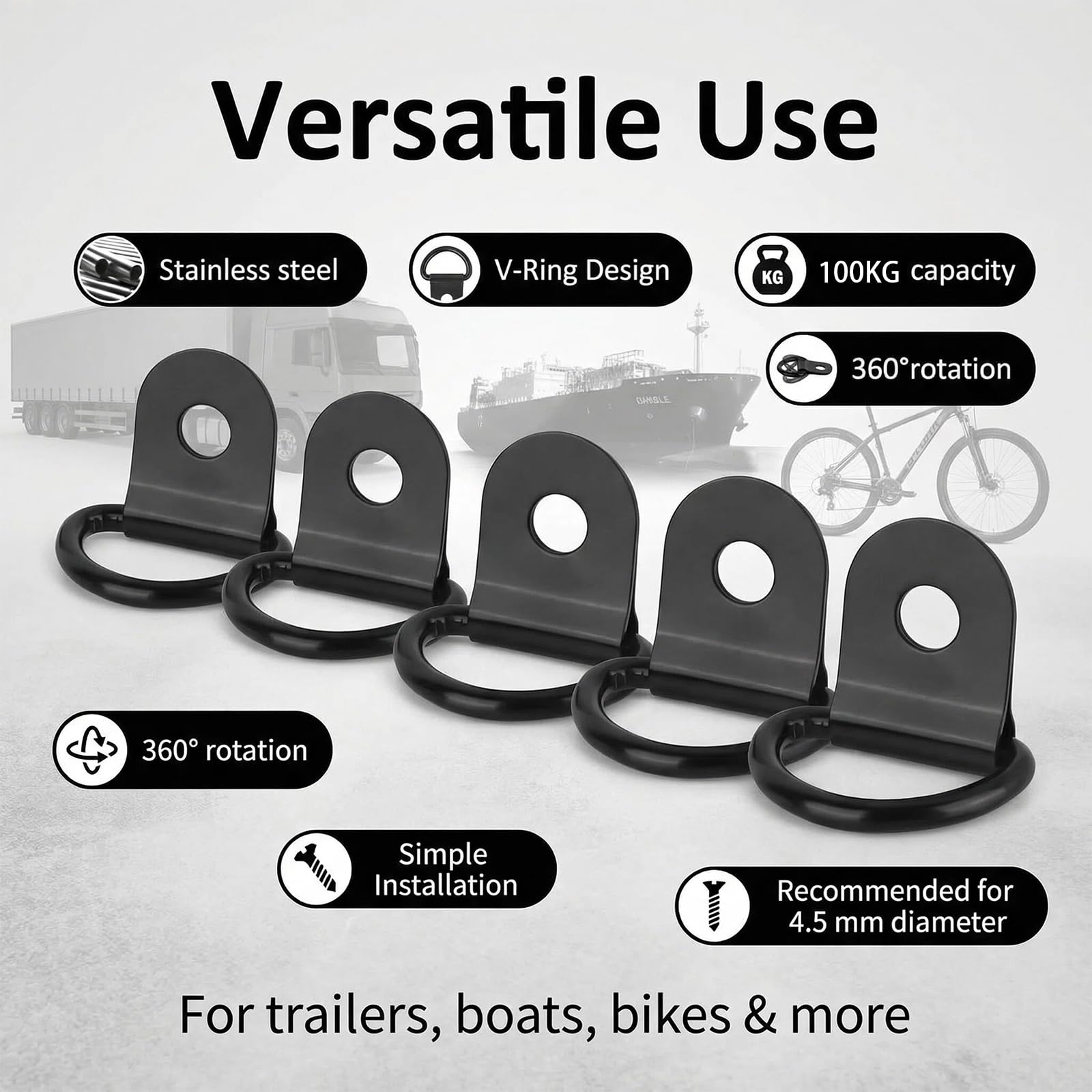 8 Stück Zurrösen für Anhänger, D Ringe Aufbauring Zurrhaken,für Anhänger und Lastwagen - Belastbar Bis zu 100kg Pro Ring, Korrosionsbeständig, Einfache Installation, Vielseitige Anwendung - 5
