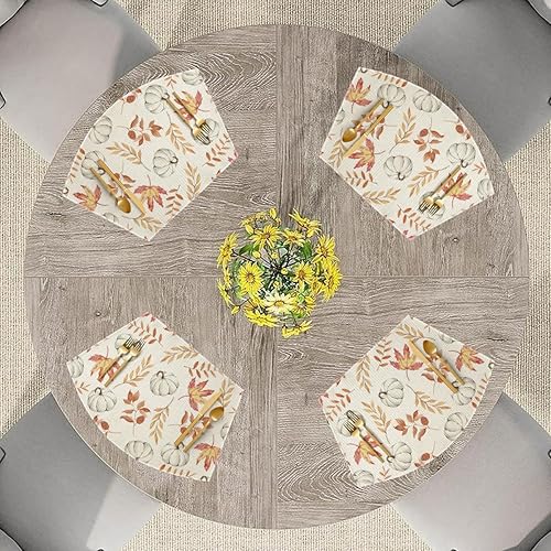 Miniatura 30 de Artoid Mode Juego de 6 manteles individuales de otoño con hojas de arce naranja y calabaza, 12 x 18 pulgadas, manteles individuales de temporada
