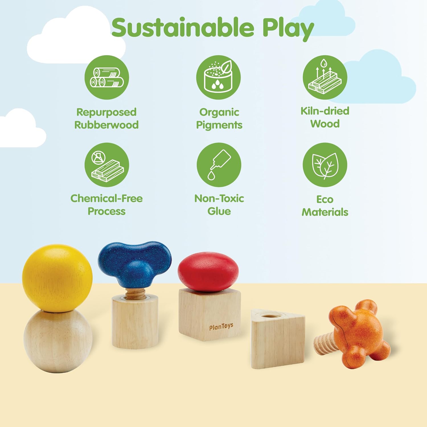 PlanToys® Nuts & Bolts Wooden Toy for Kids Ages 2+ | Montessori Fine Motor & Coordination Activity for Early STEM Learning | Eco-Friendly Educational Toy for Building & Discovery