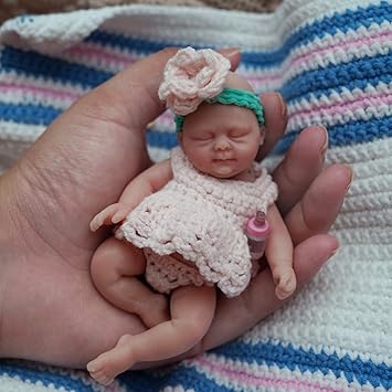 MYREBABY 4.5 Inch Mini Baby Doll, Realistic Silicone Baby Girl Leah, Full Body Stress Relief