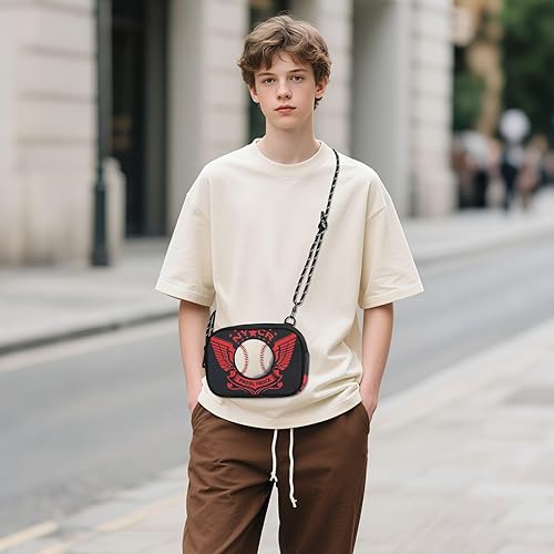 Miniatura 6 de Cartera cruzada de béisbol retro Rock 'n' Roll para hombre, impermeable, con correa ajustable, mini bolso de hombro para ir de compras