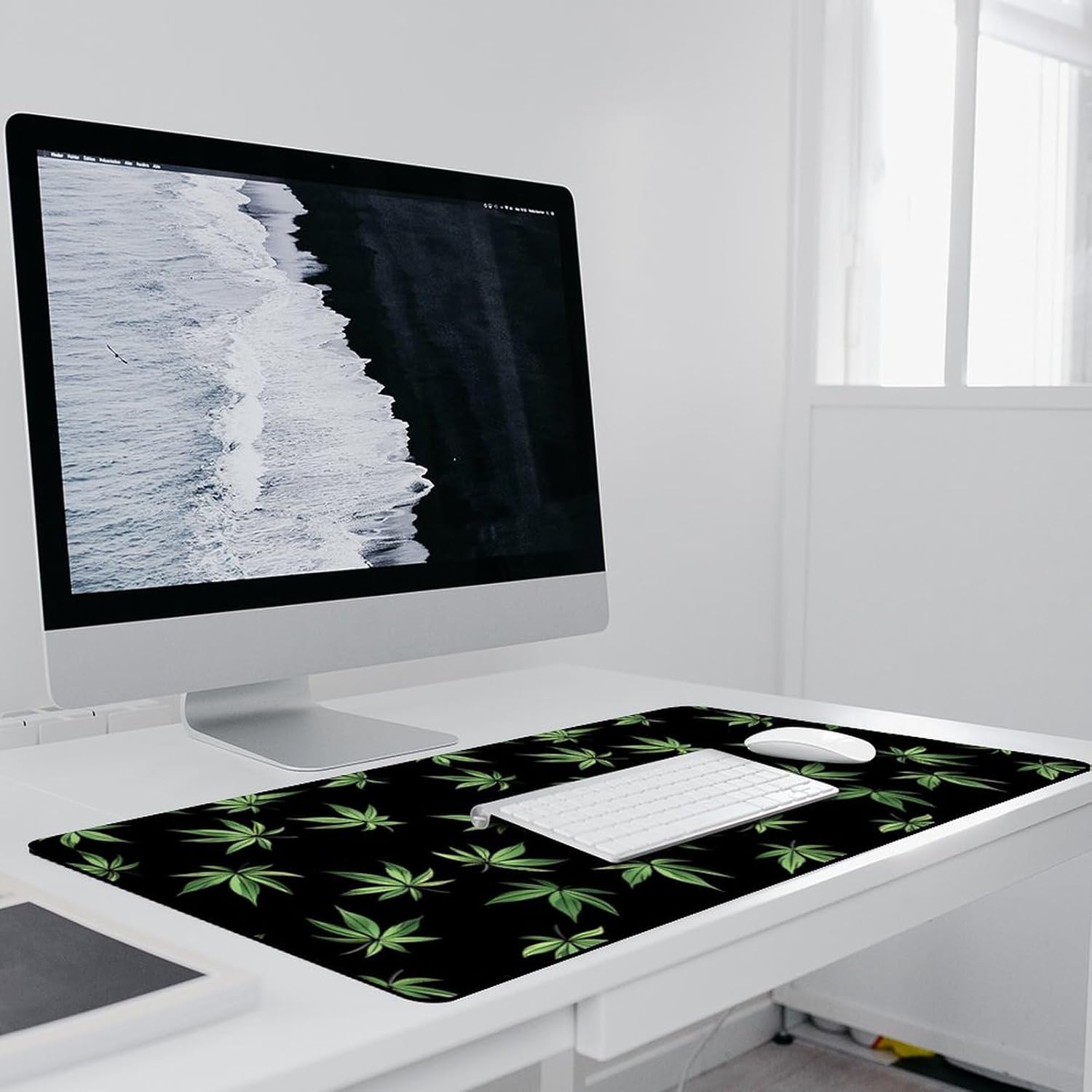 Green Weed Leafs Desk Pad Large Desk Mat Gaming Mouse Pad Laptop Desk Pad Protector for Office Home 40x90cm