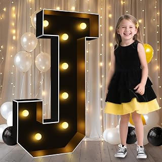 Pooqla 3FT Marquee Light Up Letters, Black Large Letter J Party Decorations