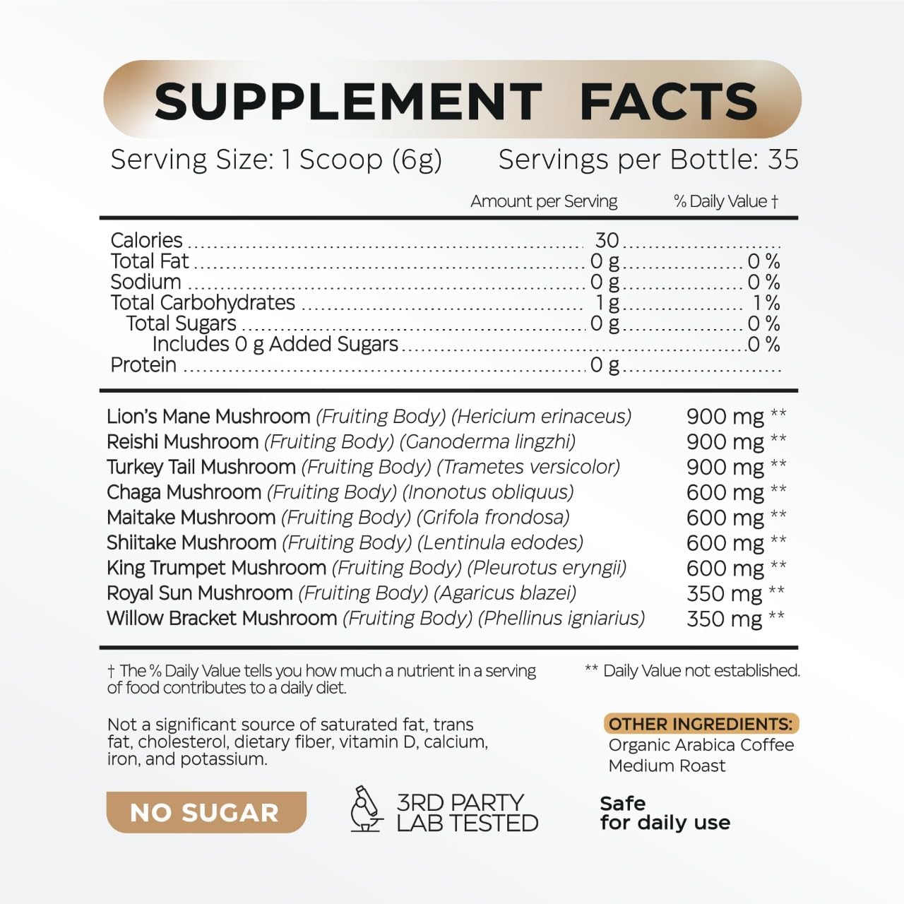 Mushroom Coffee - French Roast Style Instant Coffee + Lion’s Mane 900mg for Focus + Reishi, Chaga & Turkey Tail - 10-in-1 Mushrooms Fruiting Body Adaptogen Blend, Sugar Free, 35 Servings - Image 2