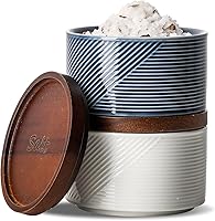 Vista 8 de Recipientes de sal y pimienta: recipiente de especias apilable de cerámica de 10 oz con tapa de madera - recipientes de almacenamiento