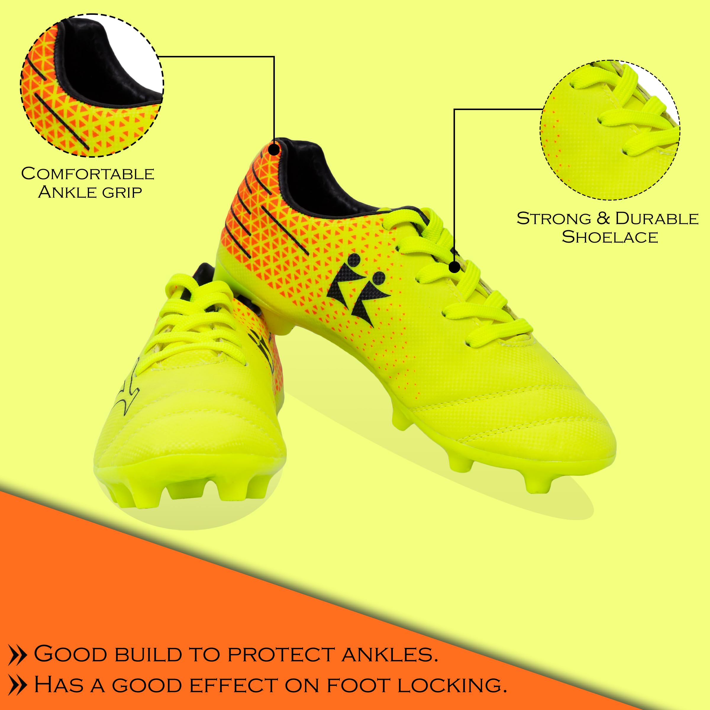 KK Boys Storm Football Stud Shoes (Yellow, Numeric_10) 1