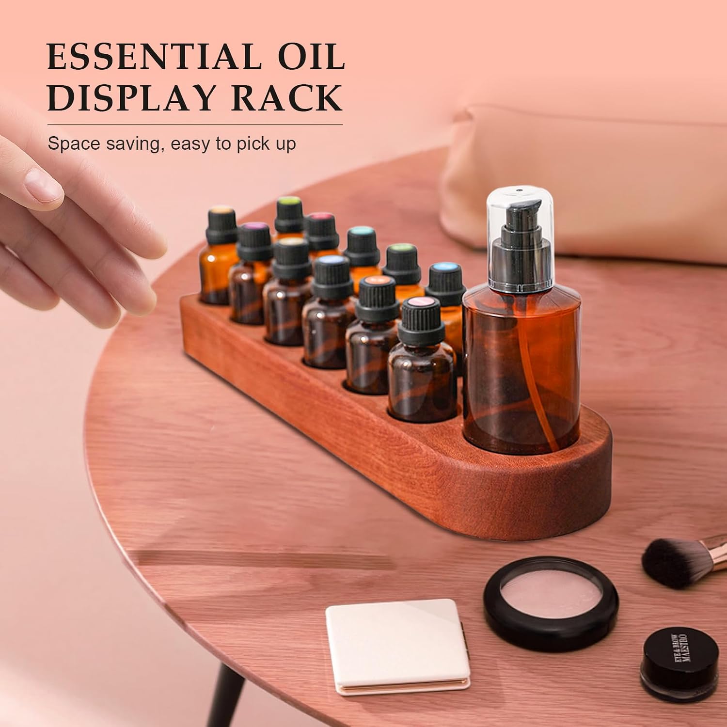 Wooden Essential Oil Holder with 13 Holes (3cmx12 & 5cmx1), Retro Desktop Display Rack for Bathroom Vanity Desk Organizer image 5