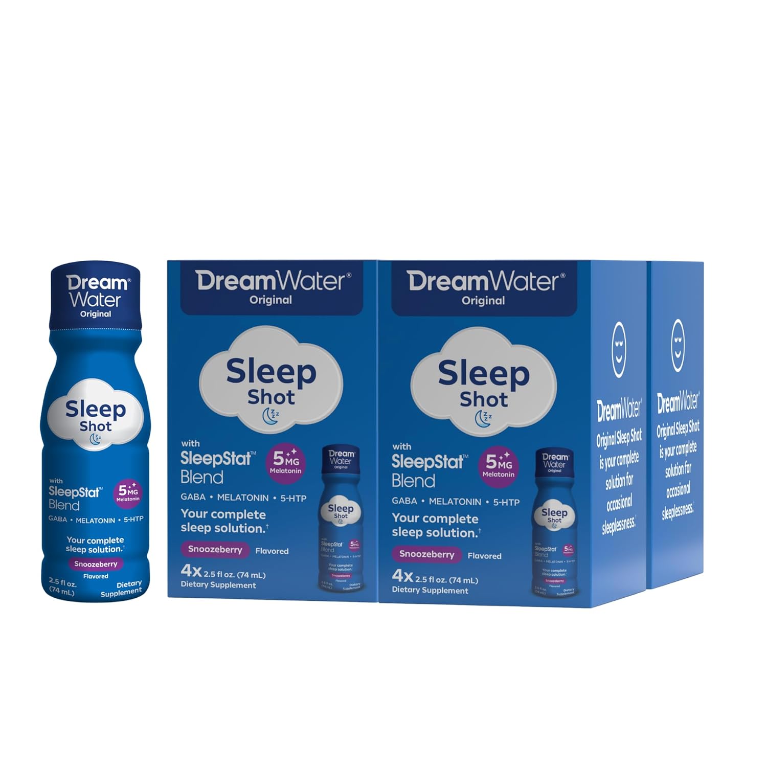 Dream Water Sleep Aid Supplement Liquid Shots; Melatonin 5mg, GABA, 5-HTP; 2.5 oz, Sleep Aids for Adults, Snoozeberry Flavor, 16 Count