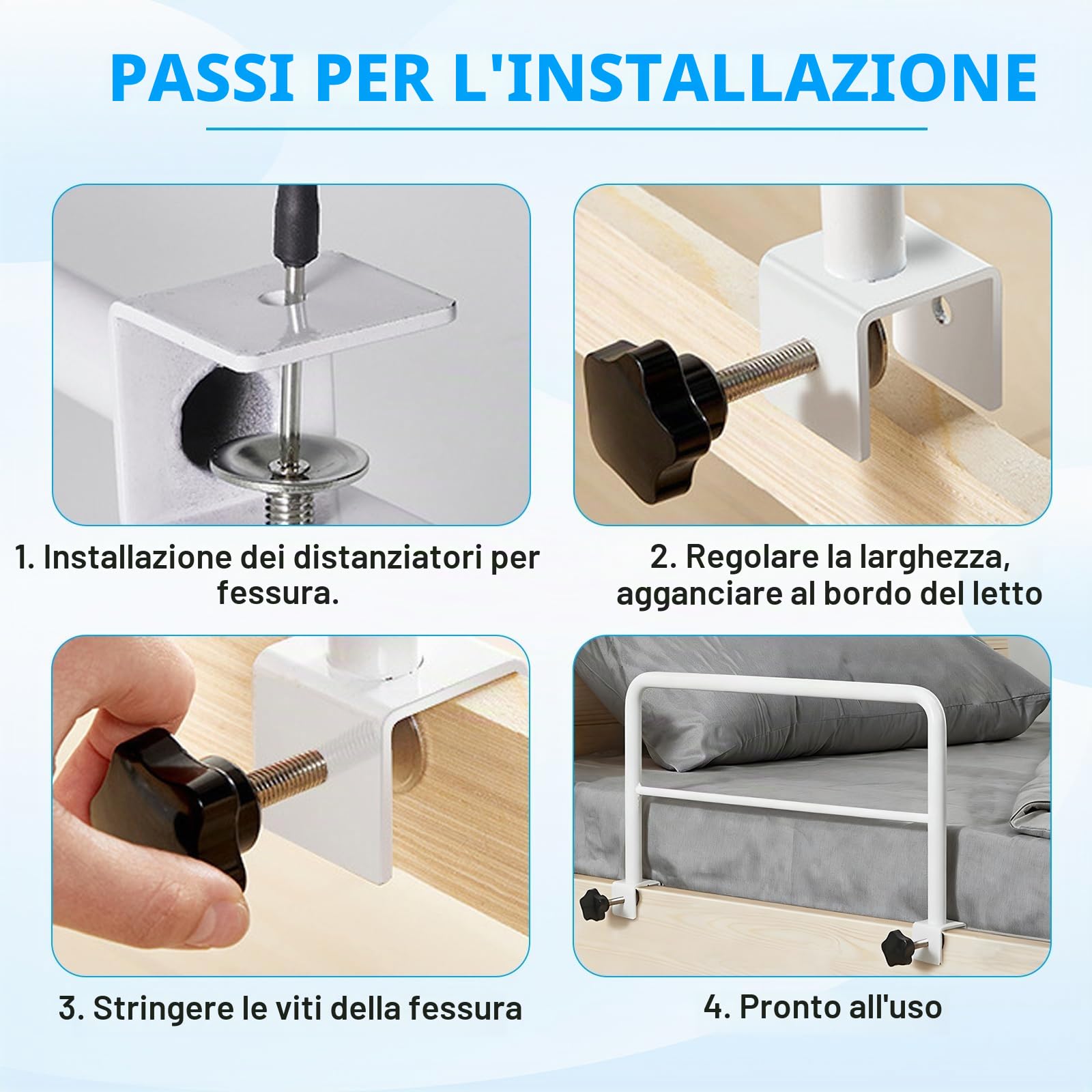 Griglia per letto per anziani e adulti, stabile stecca per letto a clip, protezione dalle cadute e prevenzione delle cadute sul letto, per anziani, donne incinte, bambini e persone che