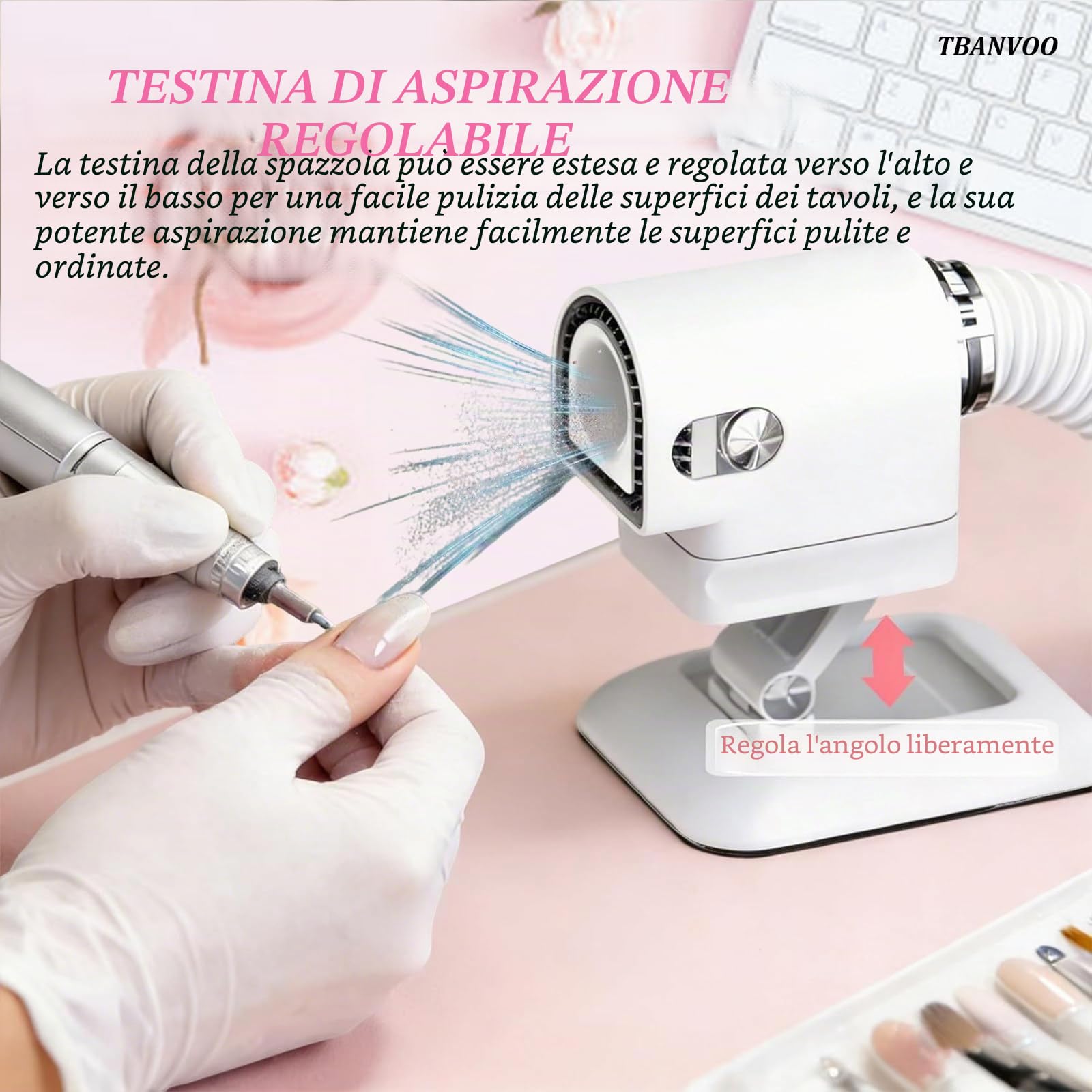 Aspirapolvere Professionale per Polvere da Unghie con Aspiratore Incorporato, Motore Brushless a Basso Rumore (≤68dB), modalità Regolabili per Uso in Salon Spa e Domestico