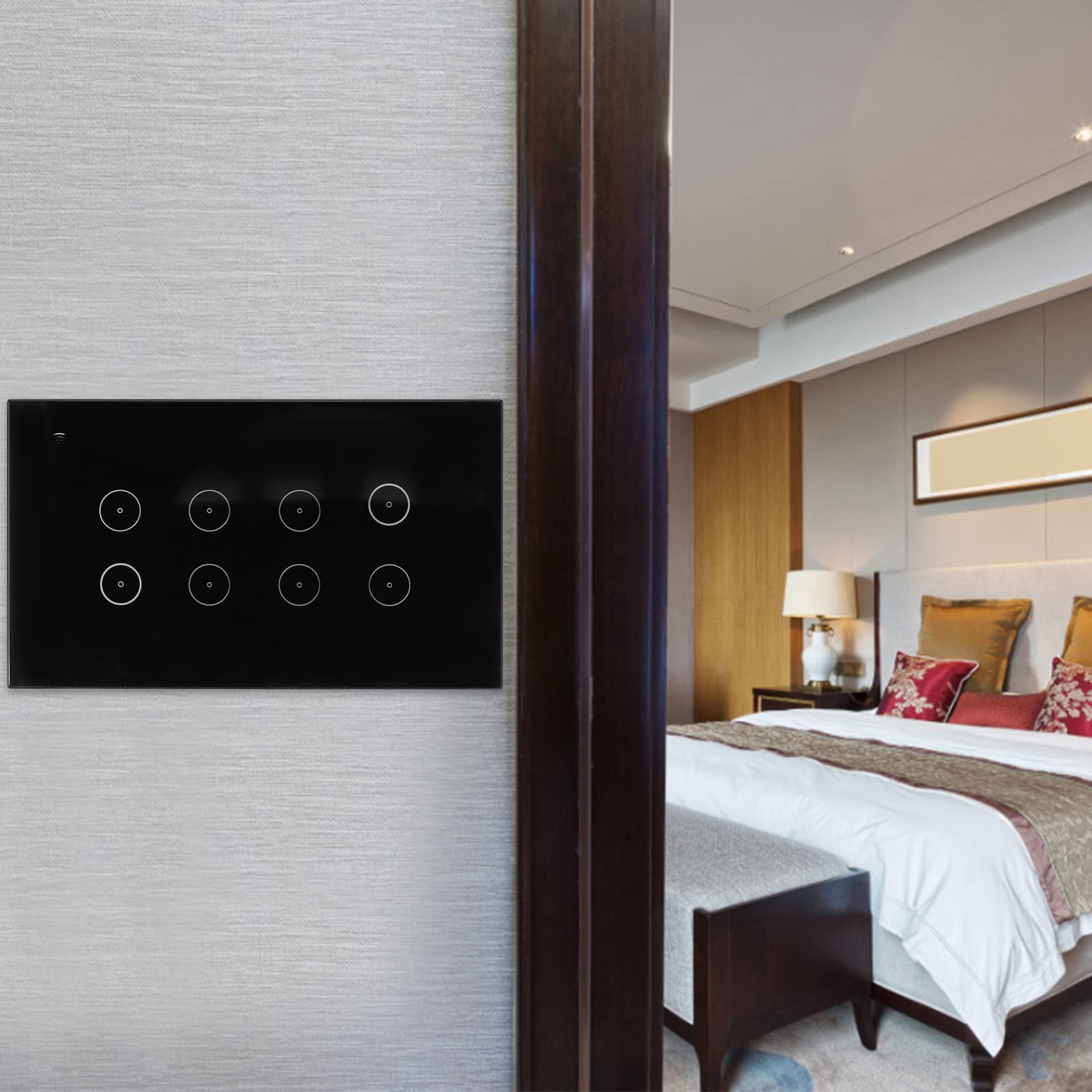 Marhynchus Interruptor de Pared WiFi Inteligente de 8 Bandas, Interruptor Táctil con Control Remoto con Control de Aplicación de Voz, para Apartamento de Hotel de Oficina en Casa