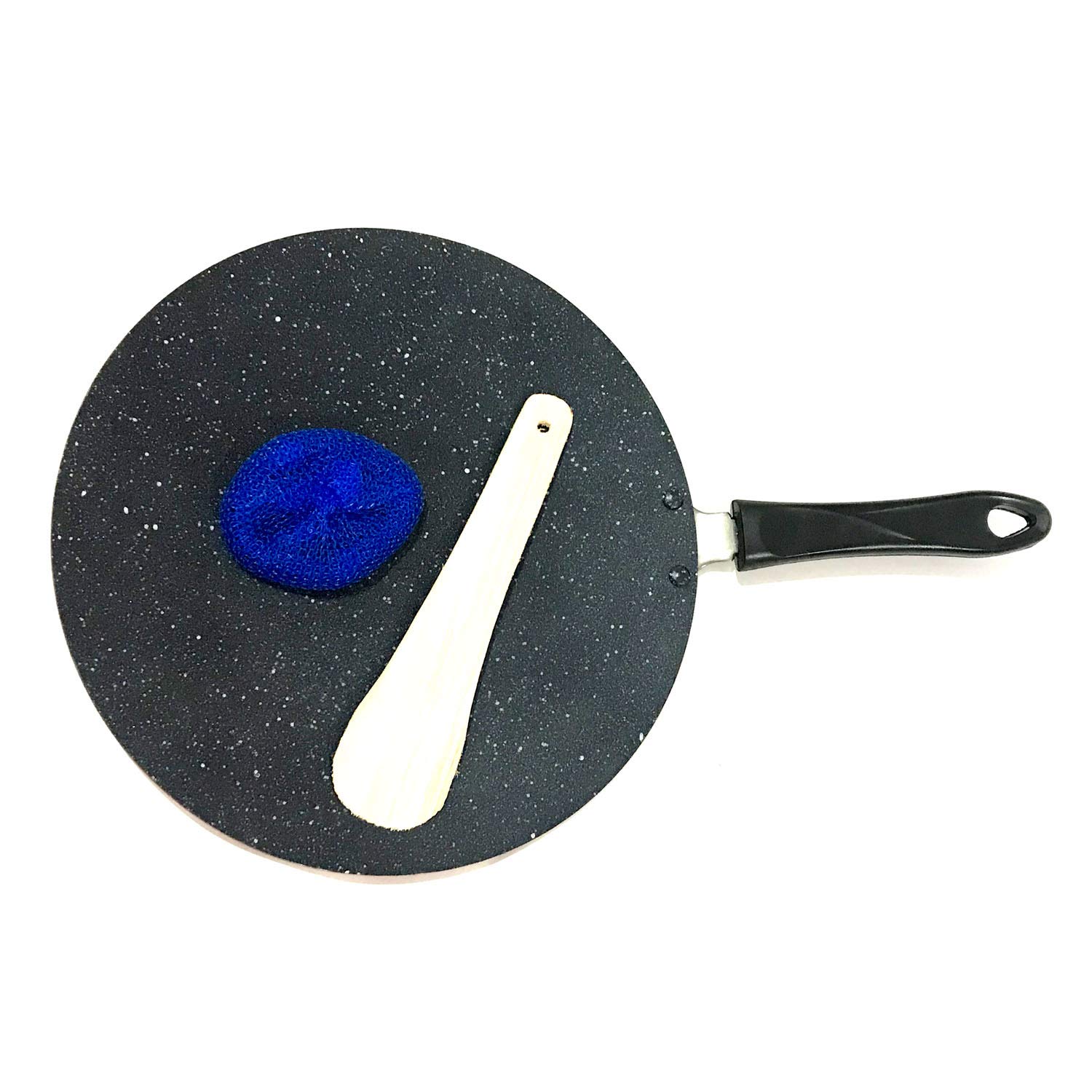 DBY Roti Pan Nonstick Concave Tawa Griddle Chapati Tawa Cookware Paratha Tava Round Griddle Skillet Pancake Crepe Aluminium 2.6 MM with Free Wooden Spatula and Scrubber (285MM) Size 11 Inch