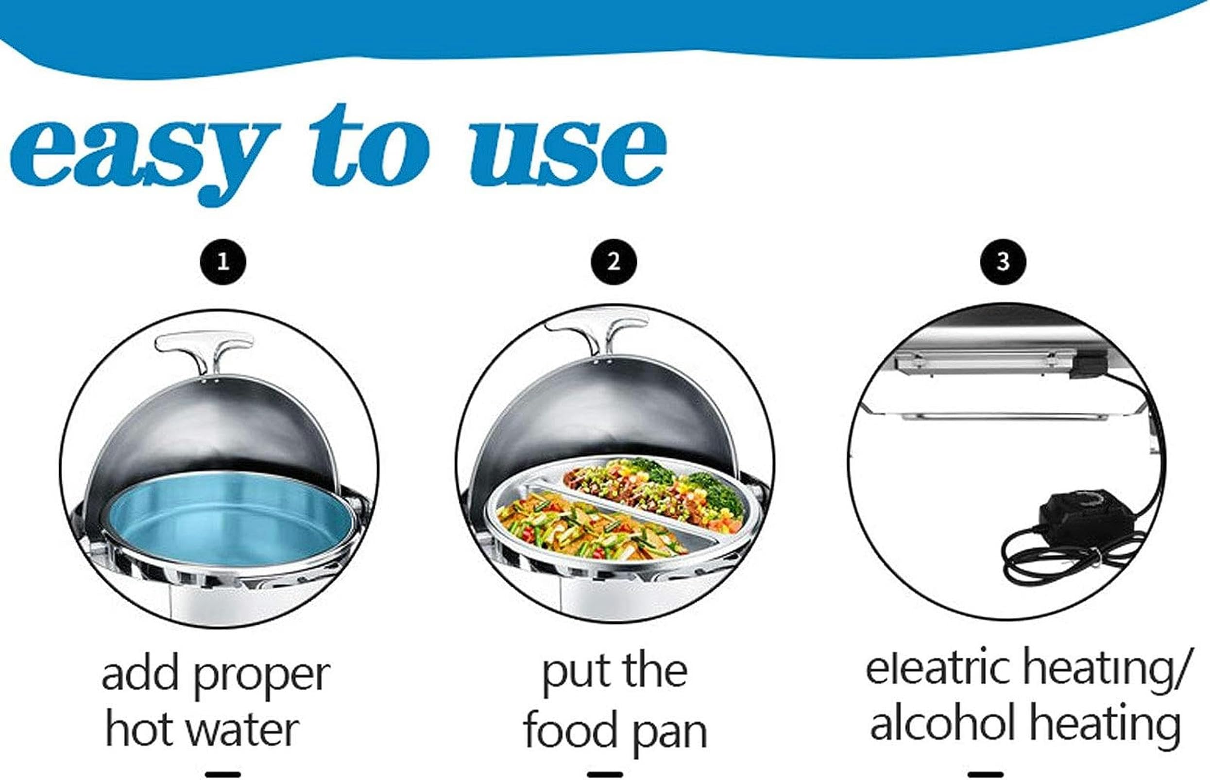 Chafing Dish, Scaldavivande Elettrico Acciaio Inox, 6L Contenitore Termico Scalda Cibo per Alimenti per Riunioni di Famiglia, Ideale per Mere in Fresco i Cibi