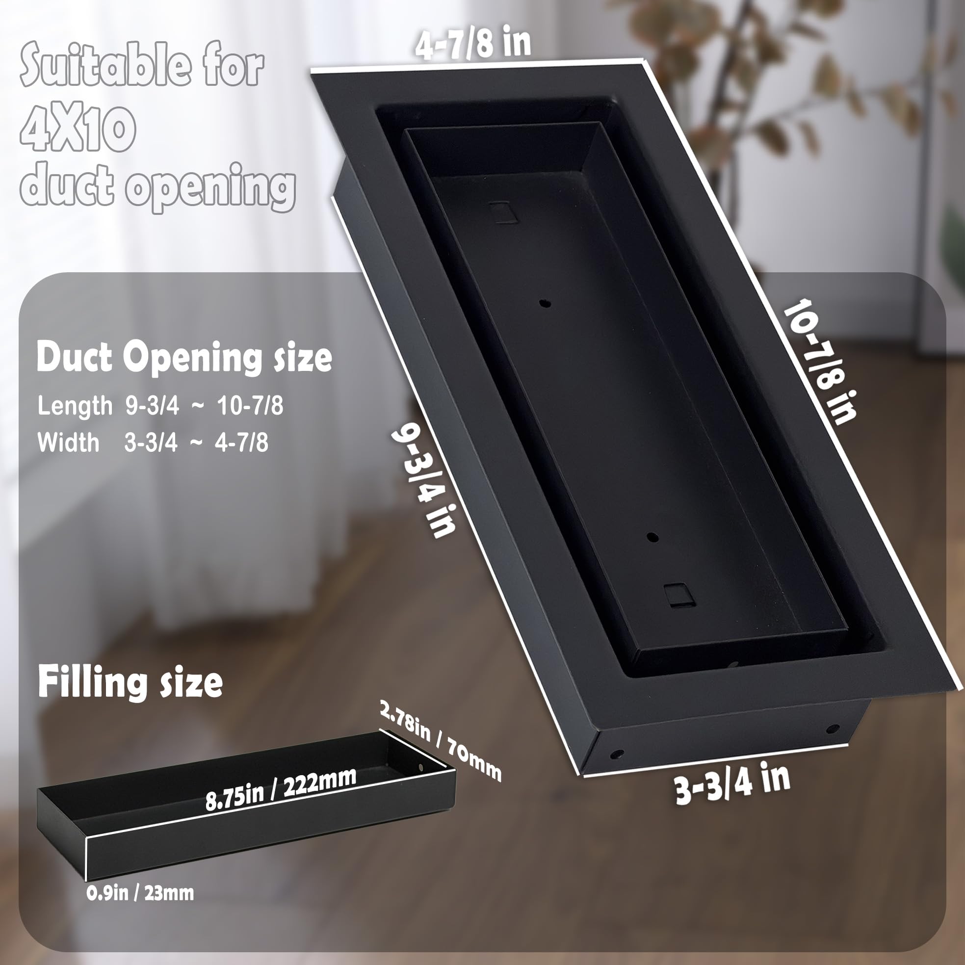 Paquete de 3 rejillas de ventilación de piso de 4 x 10 pulgadas, de acero resistente, rejillas de ventilación decorativas para azulejos, madera, para aire acondicionado y calefacción, diseño moderno