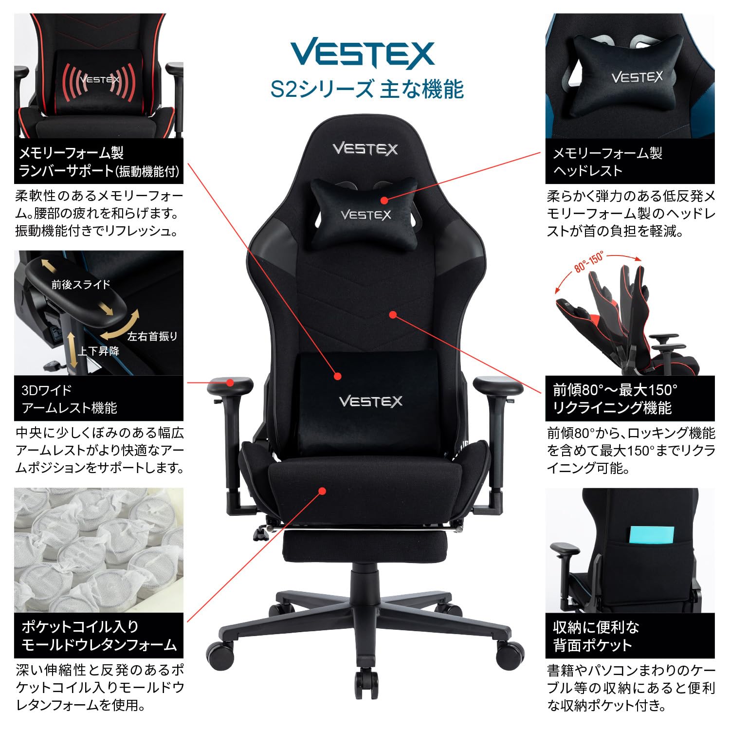 Amazon.co.jp: VESTEX(ベステックス) S2シリーズ ゲーミングチェア 