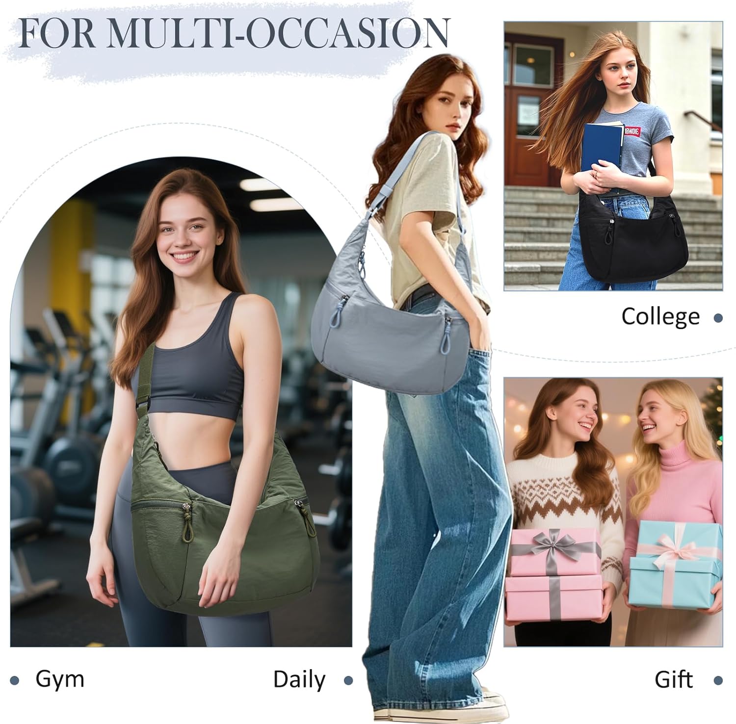 VASCHY Crossbody Crescent Bag for Women, Casual Lightweight Nylon Medium Slouchy Hobo Bags Purses for Travel/Gym/Work/College - Image 2