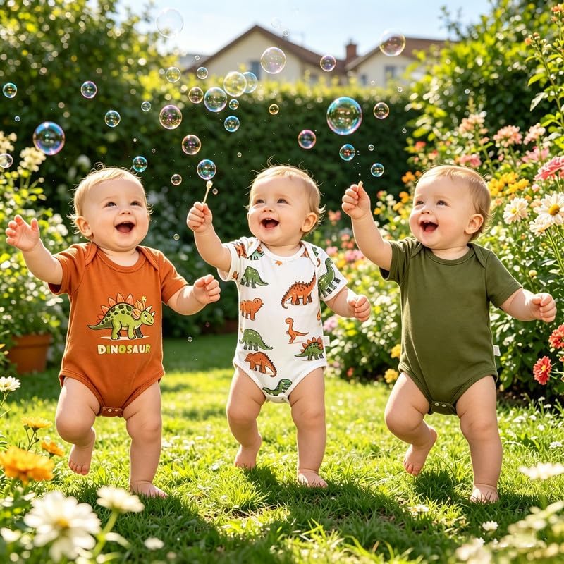 Newborn Baby Bodysuits Boy Clothes Essentials 3 Pack Short Sleeve Infant Summer Outfits Dinosaur Gifts Set