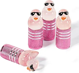 4Pcs Tire Valve Stem Cap Cover for Car SUV Truck, Valve Cover with Funny Duck Sunglasses, Decorative Tire Valve Caps Wheel Accessories (Pink Sunglasses Duck)