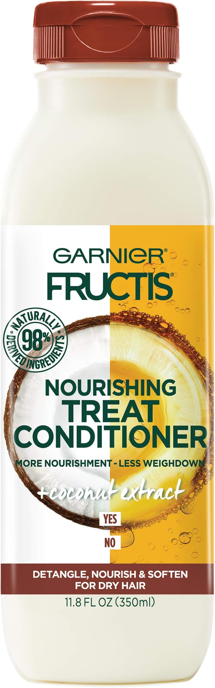 Garnier Fructis Nourishing Treat Conditioner, 98 Percent Naturally Derived Ingredients, Coconut, Nourish and Soften for Dry Hair, 11.8 fl. oz.