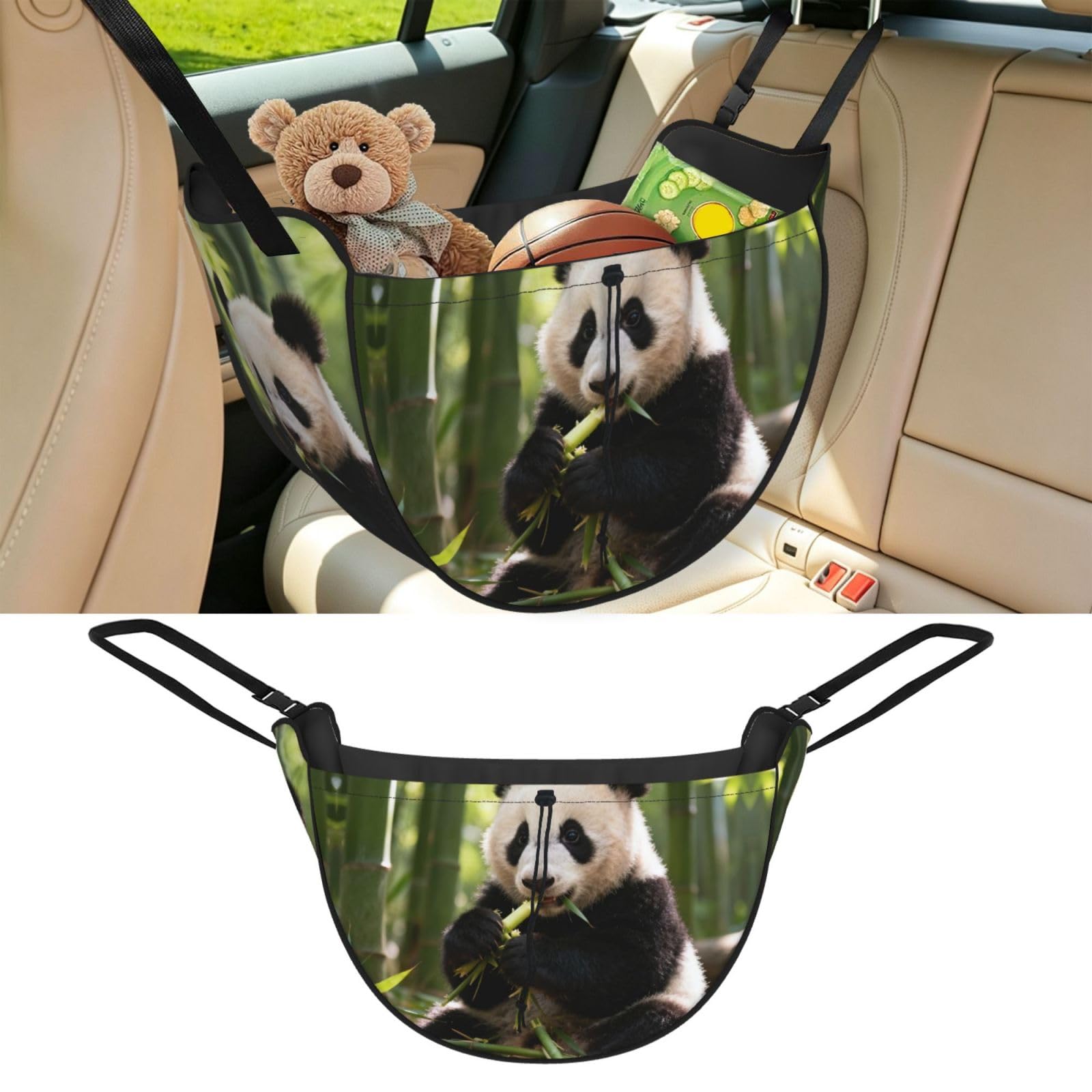 Cntdbu Black Giant Panda Car Seat Organizer-Backseat Storage Bag For Travel