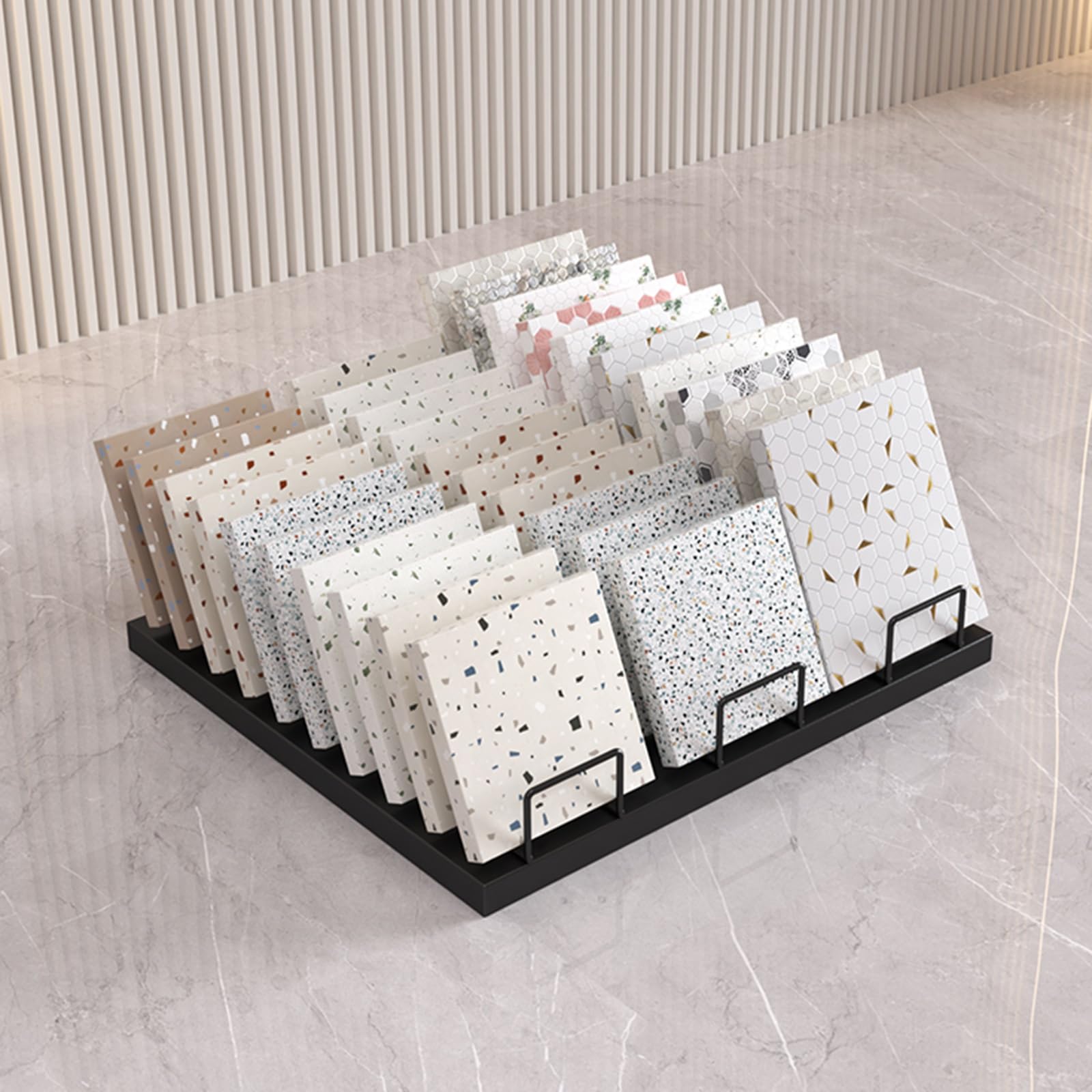 Présentoir bois pour carrelage blanc à multi-rangées pour hall d'exposition