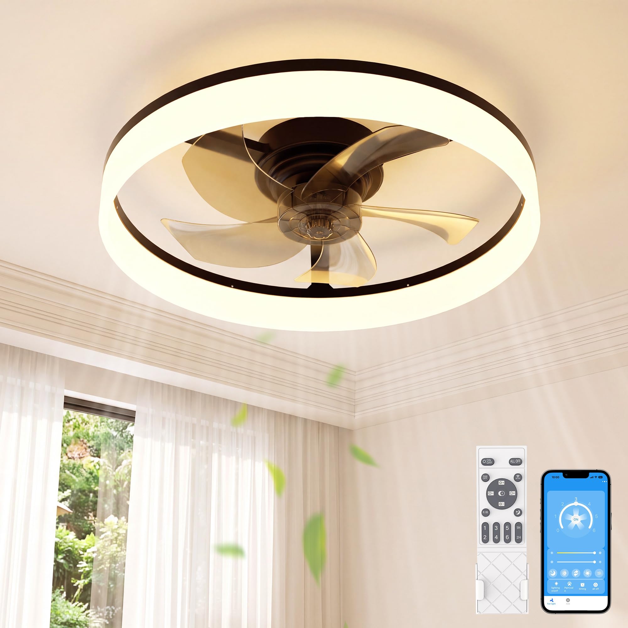NIORSUN Ceiling Fan with Light, Ceiling Fan Light with Remote,50CM Black