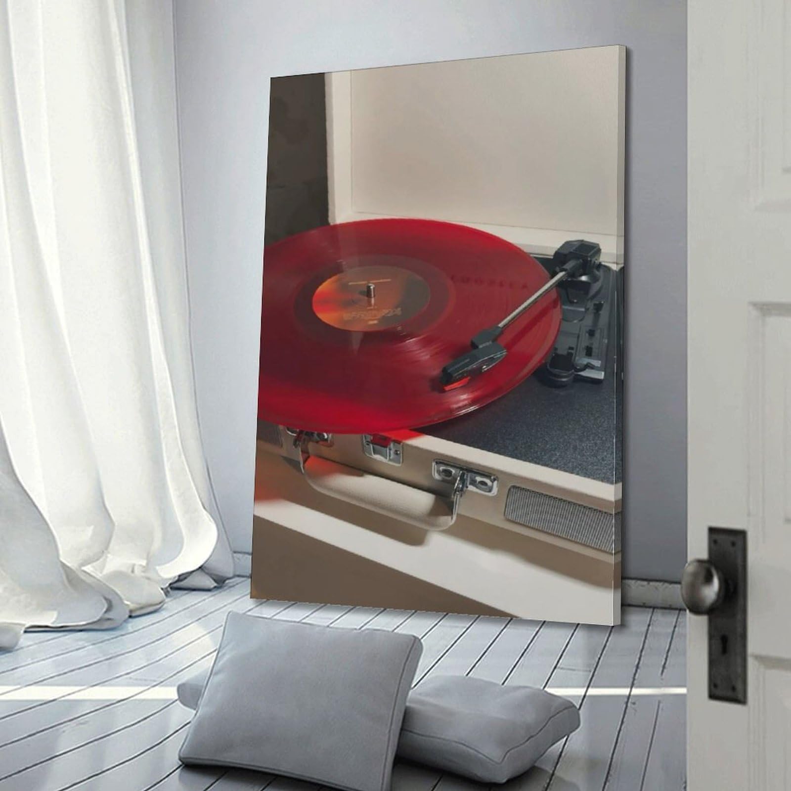 Gramofon z czerwoną płytą winylową sztuka ścienna, odważna muzyka retro dekoracja do domu plakat dekoracyjny obraz płótno plakaty ścienne i druk artystyczny obraz nowoczesny rodzinny sypialnia plakaty