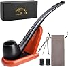 Joyoldelf Tobacco Pipe, Luxury Wooden Smoking Pipe with Pipe Stand, Ebony Tobacco Pipes for Smoking with Pipe Scraper, Gift Box and Smoking Accessories