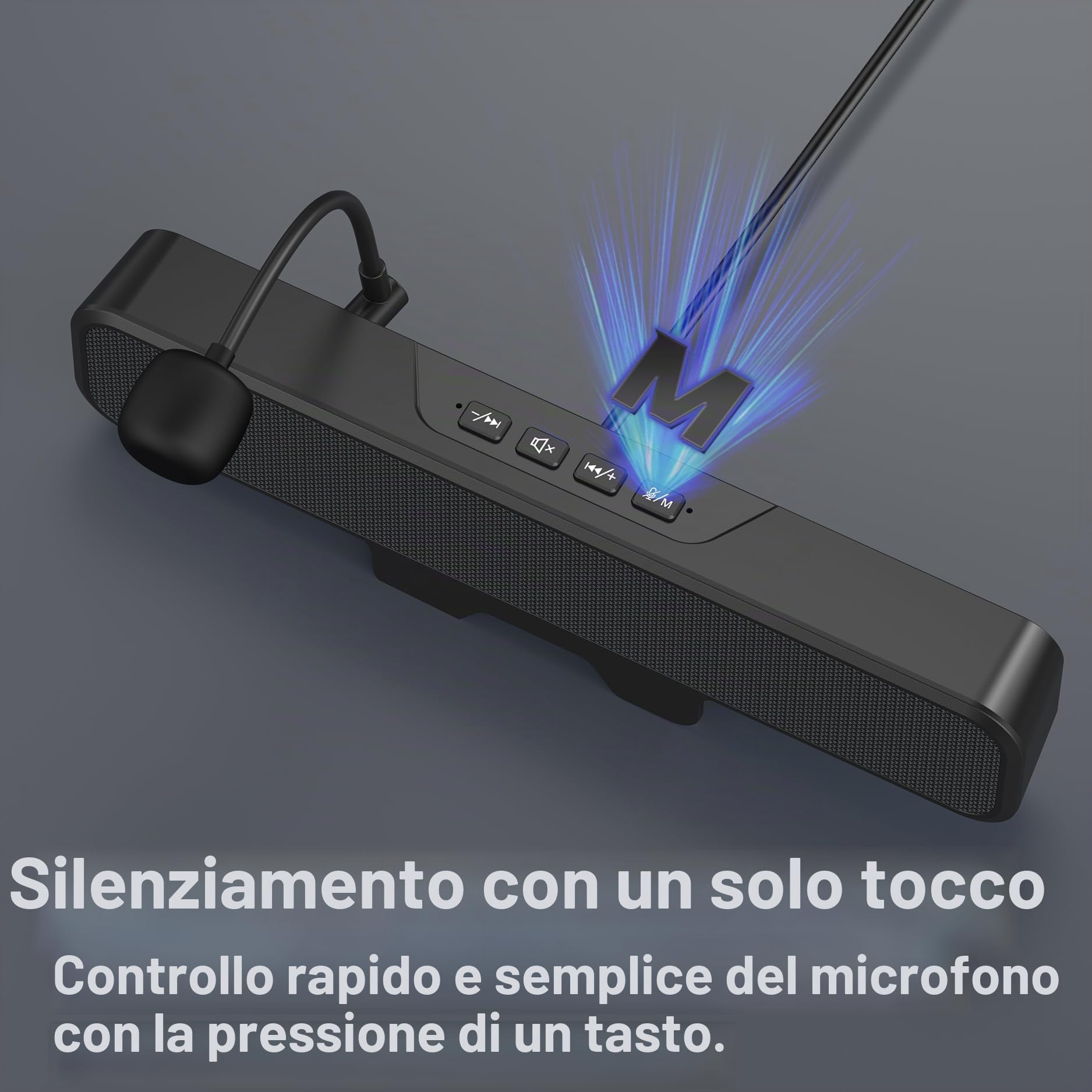 Inwa Altoparlante per PC, altoparlante USB con microfono, stereo e basso, spegnimento muto a un pulsante, clip plug and play per monitor PC, desktop, laptop e Mac (nero)