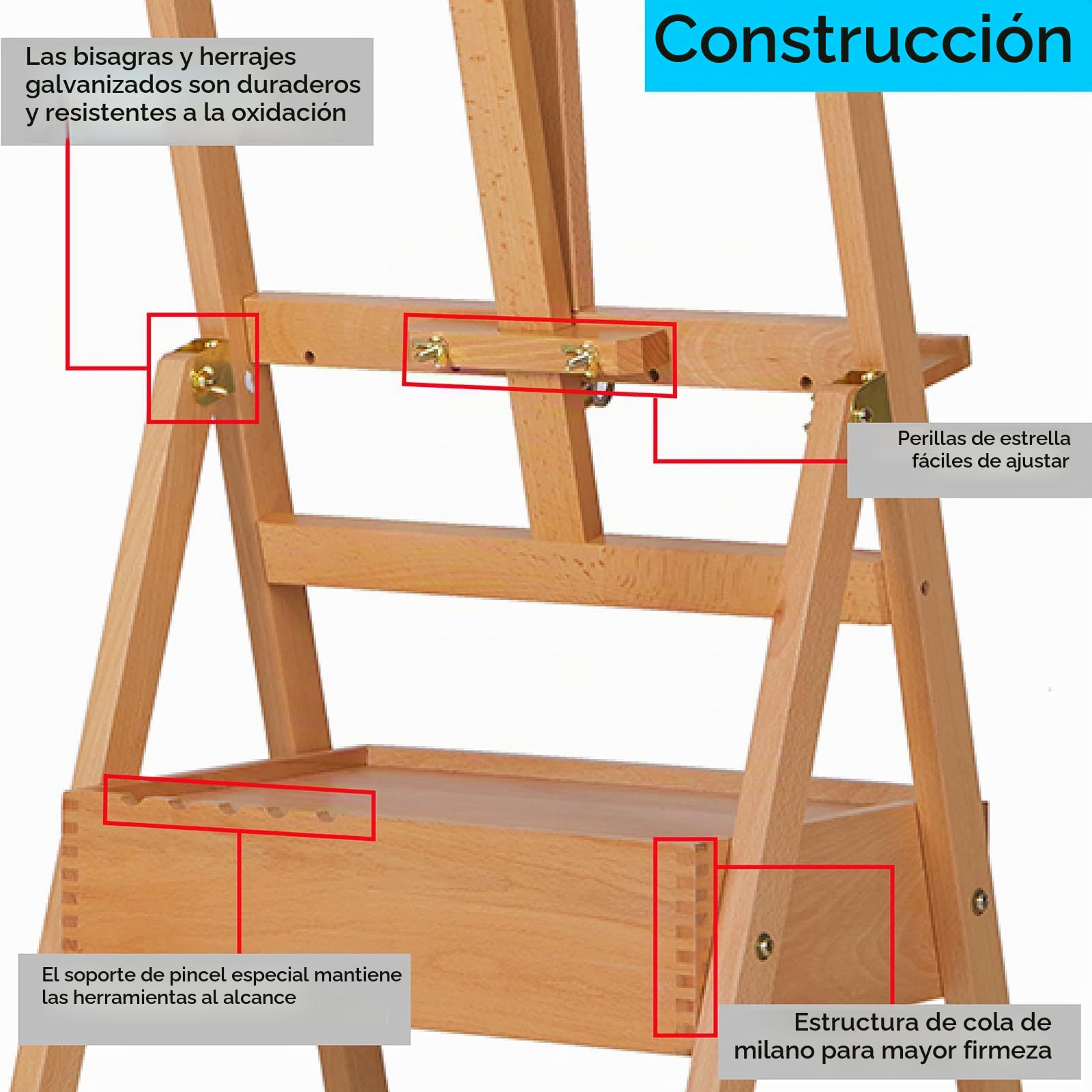 MEEDEN Caballete Profesional de Estudio con Cajón, de Madera de Haya Sólida, Altura Ajustable 147-190cm, Inclinación Frontal, para Lienzos hasta 94, cmpara Artistas